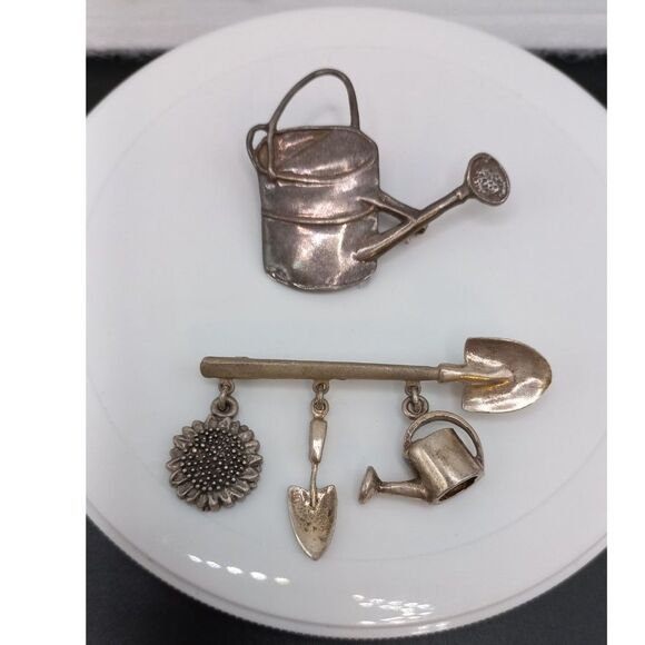 Sterling silver REO watering can and 925 Gardening Brooches Green Thumb Gift! - Picture 3 of 9